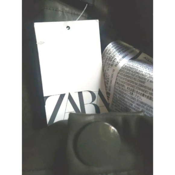 Zara Faux Leather Leggings Women's Medium Green  High Rise Ankle Zip Raw Hem - Picture 10 of 10